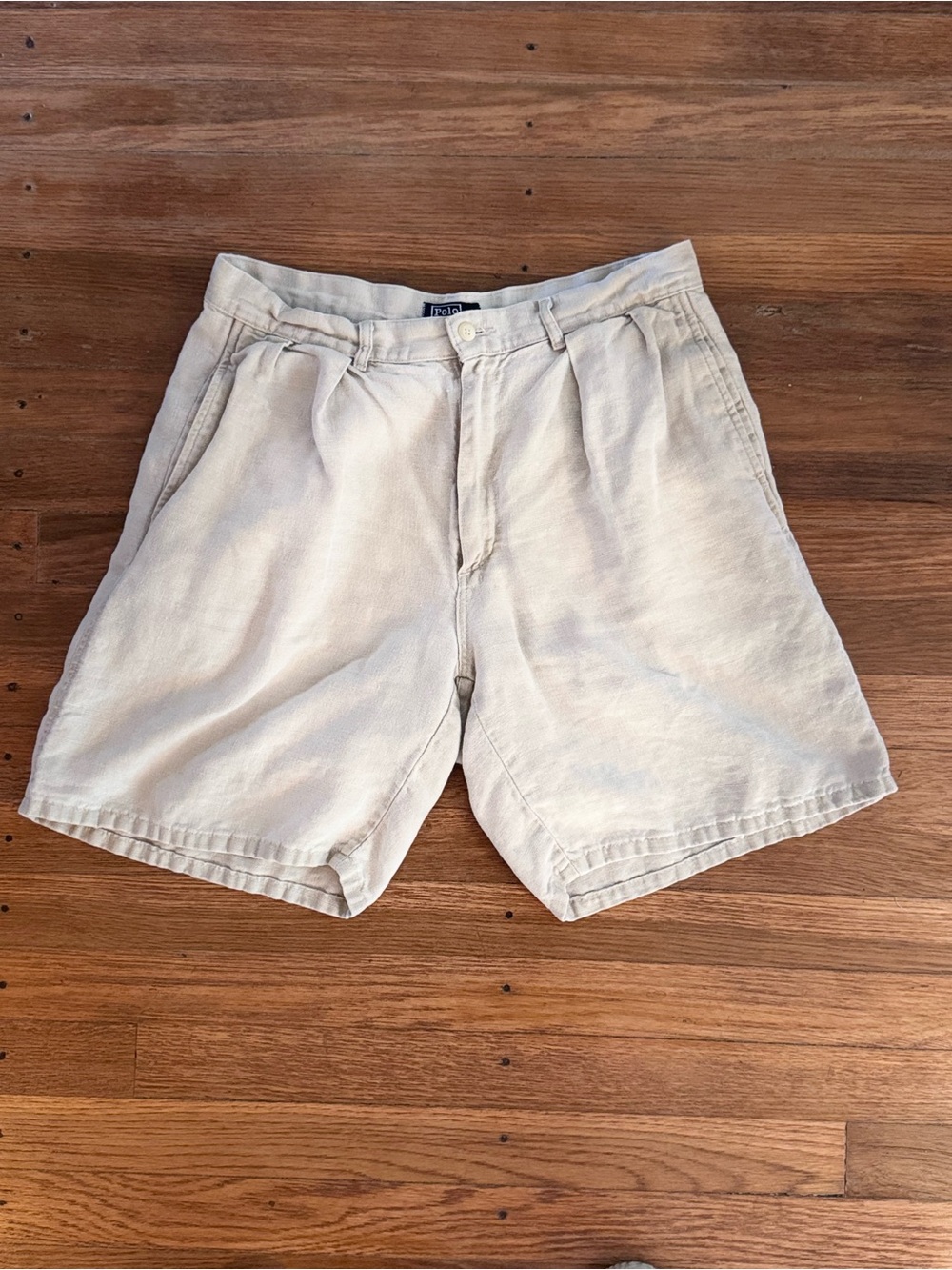 Vtg Polo Ralph Lauren Tyler Linen Shorts 32 Pleated Beige Khaki Made In USA 90s